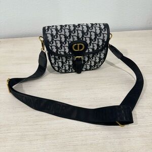 Black and White Crossbody Fashion Bag with Monogram Pattern